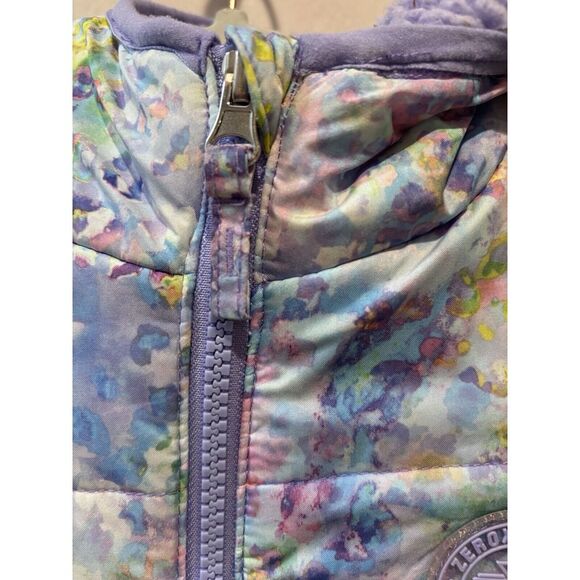 ZerOxPOSUr Toddler, Girls Purple Flower, Print Watermark, Winter Zip Coat W Hood - Picture 5 of 10